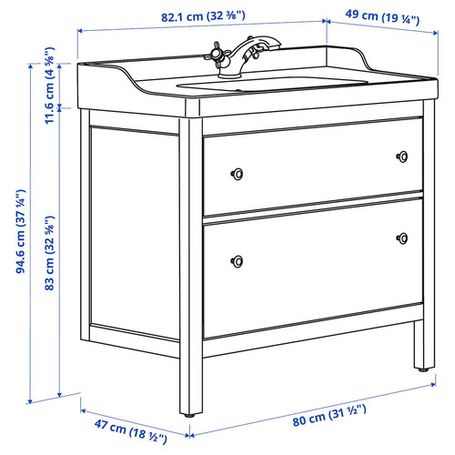 HEMNES / RUTSJÖN Wash-stnd w drawers/wash-basin/tap, white, 82x49x95 cm