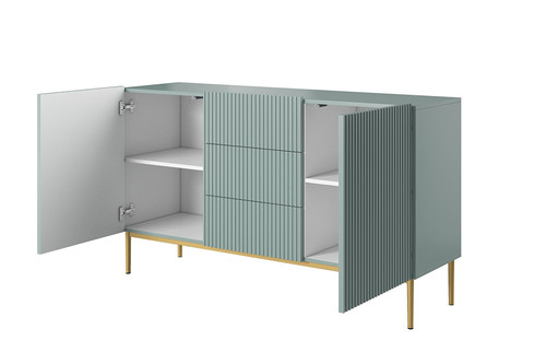 Cabinet with 2 Doors & 3 Drawers Nicole 150cm, sage/gold legs