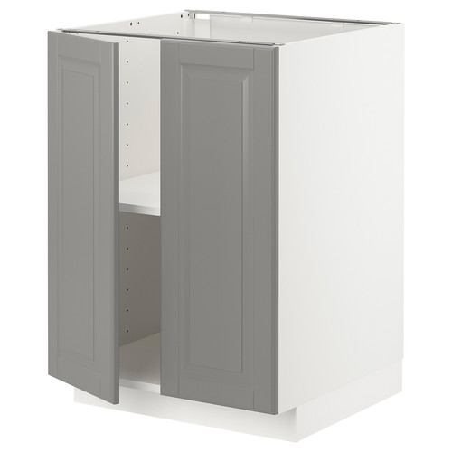 METOD Base cabinet with shelves/2 doors, white/Bodbyn grey, 60x60 cm