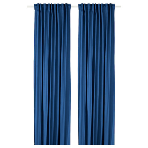 GINSTMOTT Curtains, 1 pair, dark blue/with heading tape, 145x300 cm