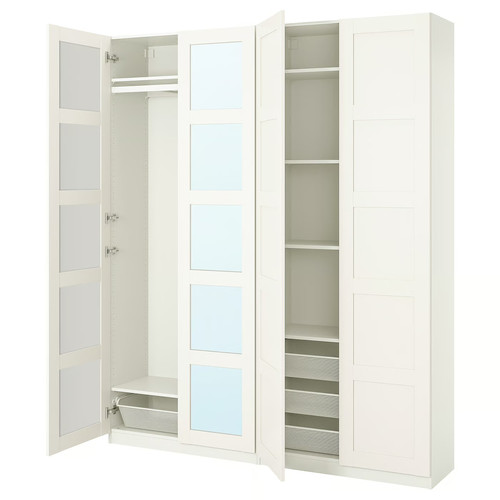 PAX / BERGSBO Wardrobe combination, white/mirror, 200x38x236 cm