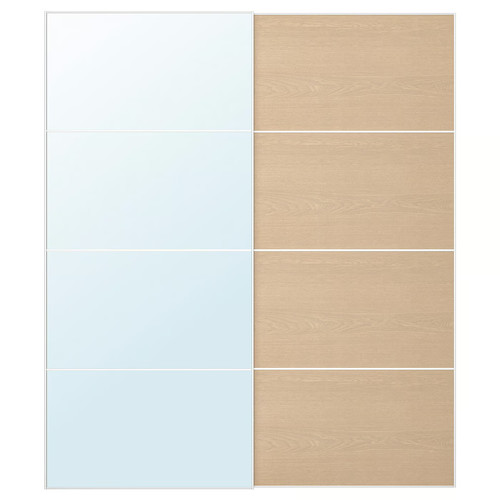 AULI / MEHAMN Pair of sliding doors, aluminium mirror glass/double sided white stained oak effect, 200x236 cm