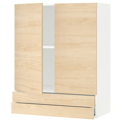 METOD / MAXIMERA Wall cabinet w 2 doors/2 drawers, white/Askersund light ash effect, 80x100 cm