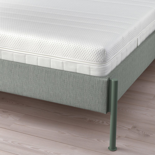 TÄLLÅSEN Upholstered bed frame with mattress, Kulsta grey-green/Åkrehamn medium firm, 140x200 cm