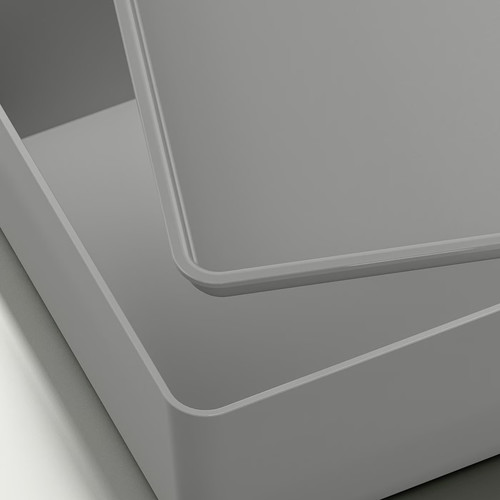 KUGGIS Box with lid, light grey, 18x26x8 cm