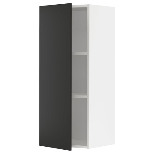METOD Wall cabinet with shelves, white/Nickebo matt anthracite, 40x100 cm