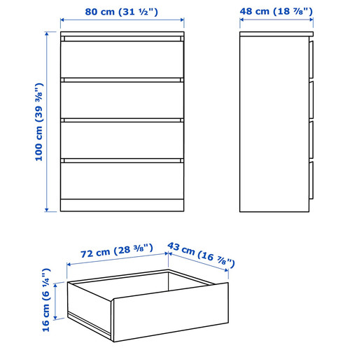MALM Chest of 4 drawers, high-gloss white, 80x100 cm