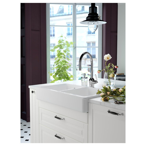 HAVSEN Sink bowl, 2 bowls w visible front, white, 82x48 cm