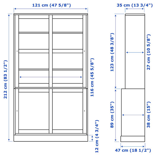 HAVSTA Storage comb w sliding glass doors, grey-beige, 121x47x212 cm