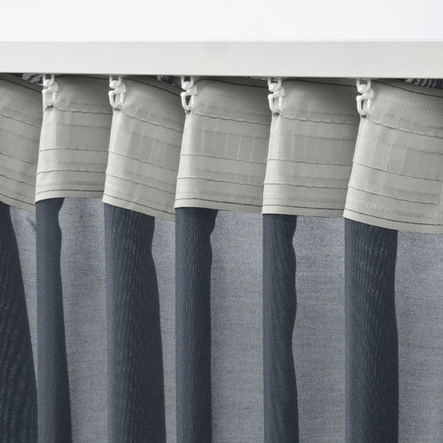 STENFRÖ Sheer curtains, 1 pair, with heading tape/dark blue, 145x300 cm