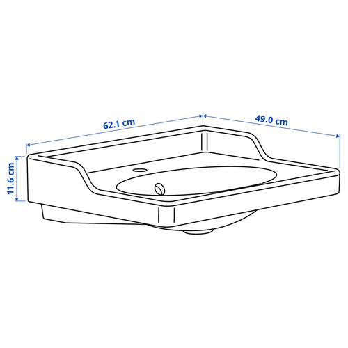 RUTSJÖN Wash-basin with water trap, white, 62x49 cm