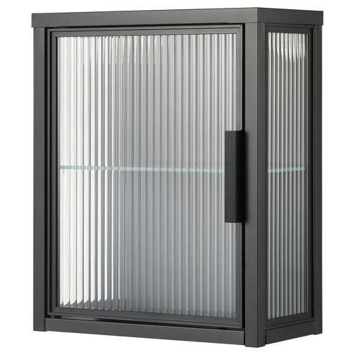 MOSSJÖN Wall cabinet with glass door, anthracite, 36x18x44 cm
