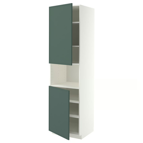 METOD High cab f micro w 2 doors/shelves, white/Aspudden dark grey-green, 60x60x220 cm