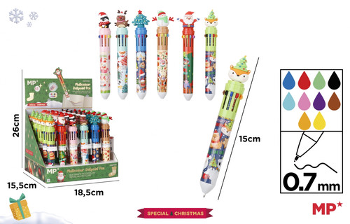 Christmas 10-Color Ballpoint Pen with PVC Figure Display Set of 30pcs
