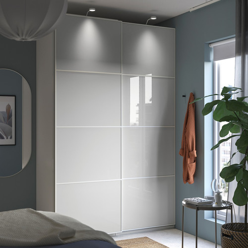 PAX / HOKKSUND Wardrobe, white/light grey, 150x66x236 cm