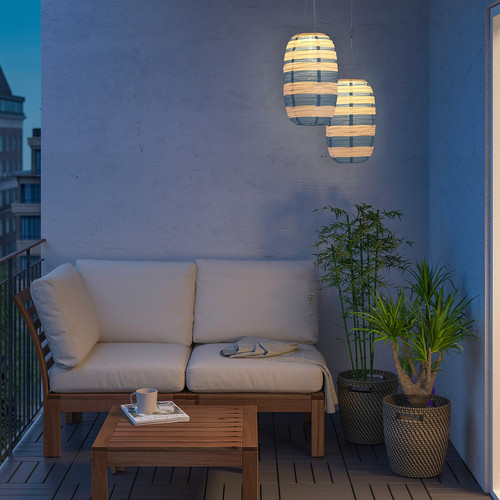 SOLVINDEN LED solar-powered pendant lamp, outdoor oval/blue stripe, 43 cm