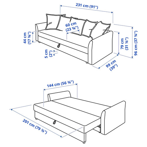 HOLMSUND 3-seat sofa bed, Kilanda dark blue