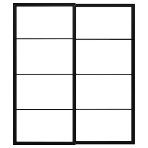 PAX Pair of sliding door frames w rail, black, 200x236 cm