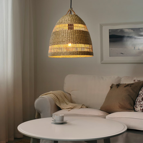 TORARED / HAVSDJUP Pendant lamp, handmade sedge/black, 36 cm