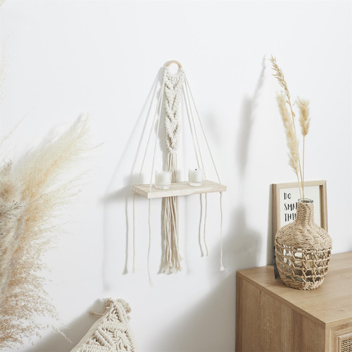 Wall Shelf Boho, small, beige macrama