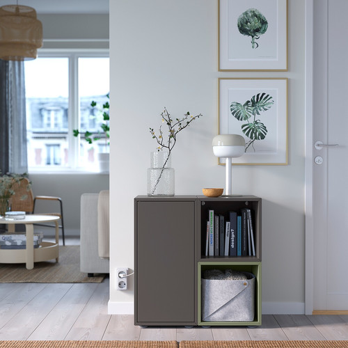 EKET Cabinet combination with feet, dark grey dark grey/grey-green, 70x35x72 cm