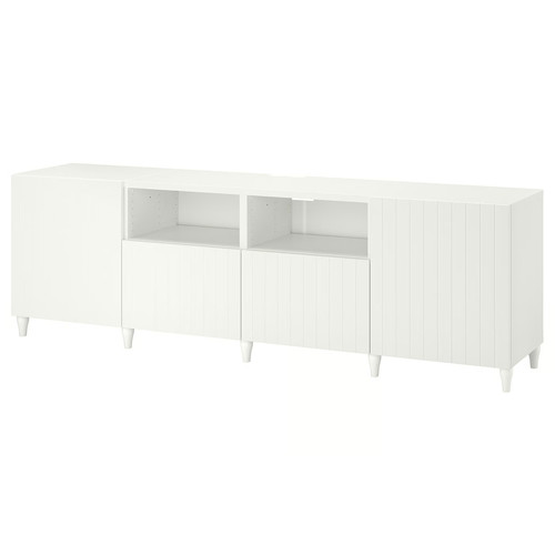 BESTÅ TV bench with doors and drawers, white, Sutterviken/Kabbarp white, 240x42x74 cm