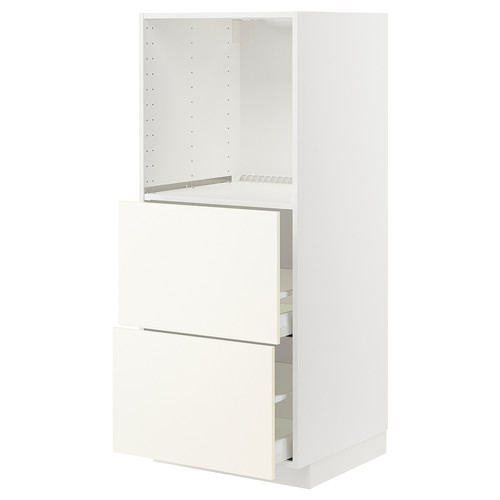 METOD / MAXIMERA High cabinet w 2 drawers for oven, white/Vallstena white, 60x60x140 cm