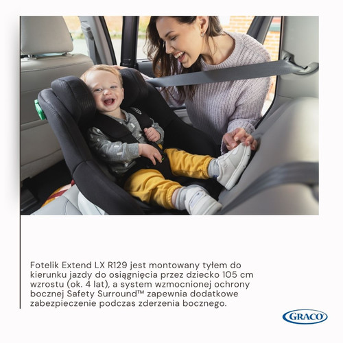 Graco 2in1 Convertible Car Seat Extend R129 Midnight 40-105cm / 0-4y