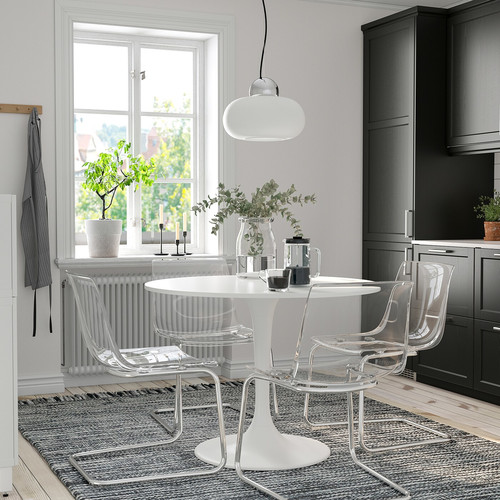 DOCKSTA / TOBIAS Table and 4 chairs, white white/transparent chrome-plated, 103 cm