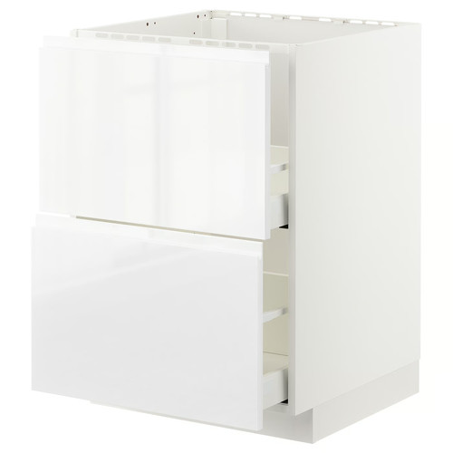 METOD / MAXIMERA Base cab f sink+2 fronts/2 drawers, white/Voxtorp high-gloss/white, 60x60 cm
