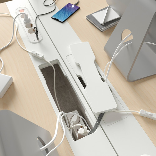 MITTZON Desk sit/stand, electric birch veneer/white, 140x80 cm