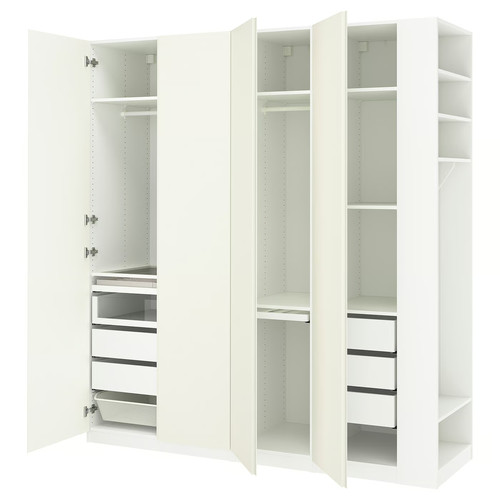 PAX / VIKANES Wardrobe combination, white white/white, 220x60x236 cm