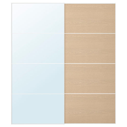 AULI / MEHAMN Pair of sliding doors, aluminium mirror glass/double sided white stained oak effect, 200x236 cm