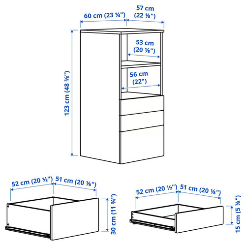 SMÅSTAD / PLATSA Bookcase, white light green/with 3 drawers, 60x57x123 cm