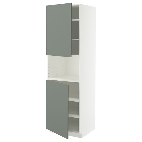 METOD High cab f micro w 2 doors/shelves, white/Nickebo matt grey-green, 60x60x200 cm