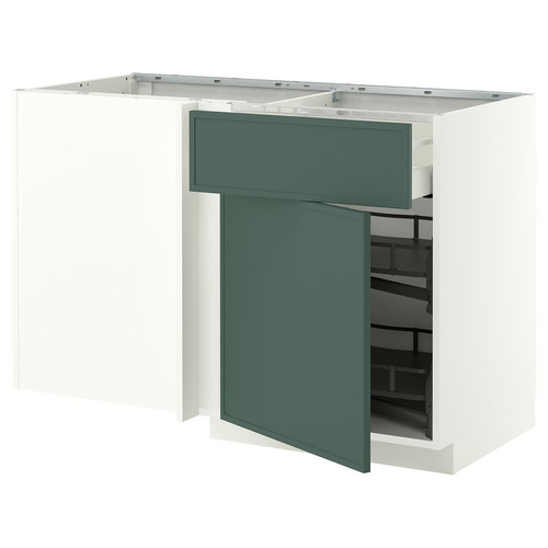 METOD/MAXIMERA Corner base cab w drawer and p-out, white/Aspudden dark grey-green, 128x68 cm