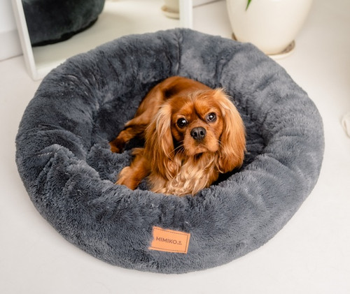 MIMIKO Pets Dog Bed Lair Shaggy Round XL 75cm, graphite