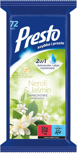 Presto Universal Wet Cleaning Wipes 2in1 Neroli & Jasmine 72pcs