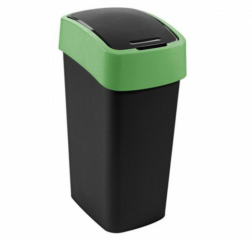 Curver Flip Bin Plastic Waste Bin 25L, black/green