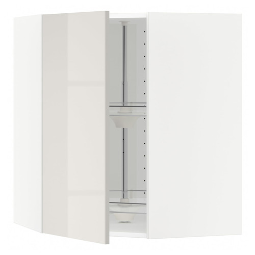 METOD Corner wall cabinet with carousel, white, Ringhult light grey, 68x80 cm
