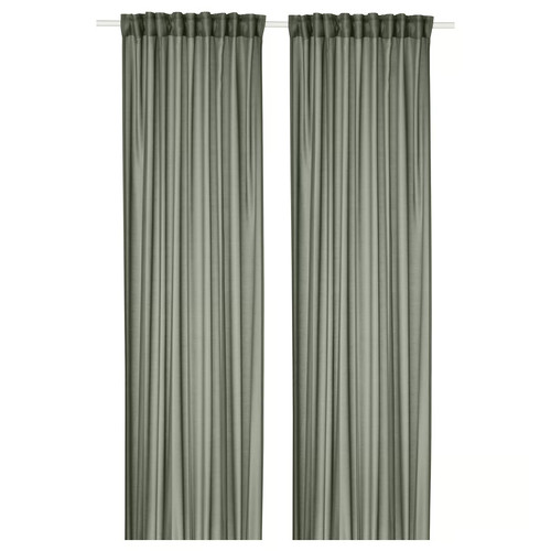 STENFRÖ Sheer curtains, 1 pair, green/with heading tape, 145x300 cm