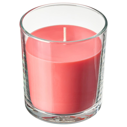 LOTSFÅGEL Scented candle in glass, Watermelon bright pink, 40 hr