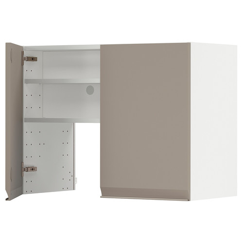 METOD Wall cb f extr hood w shlf/door, white/Upplöv matt dark beige, 80x60 cm