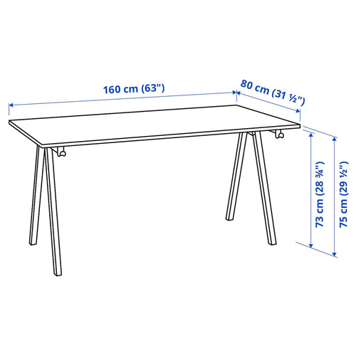 TROTTEN Desk, white, 160x80 cm