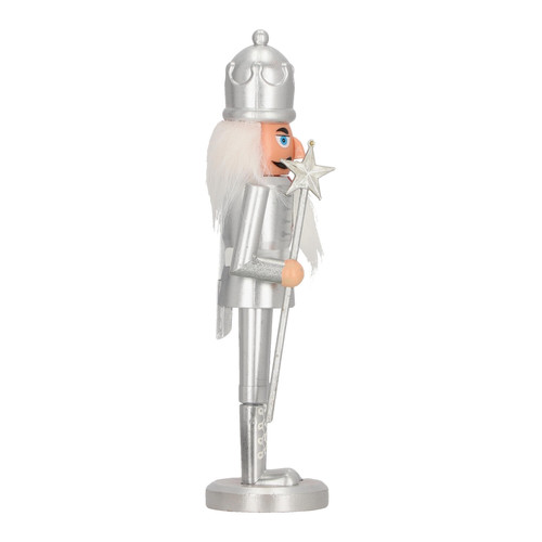 Nutcracker Christmas Decoration 28cm, silver, crown