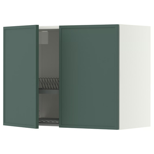 METOD Wall cabinet w dish drainer/2 doors, white/Aspudden dark grey-green, 80x60 cm