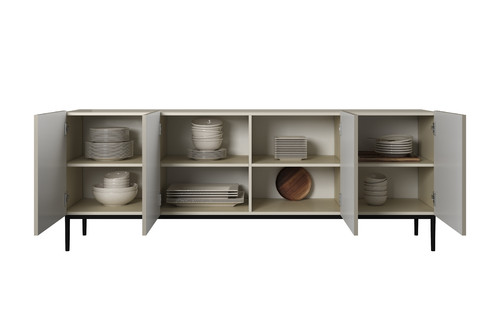 Four-Door Cabinet Nicole 200cm, cashmere, black legs