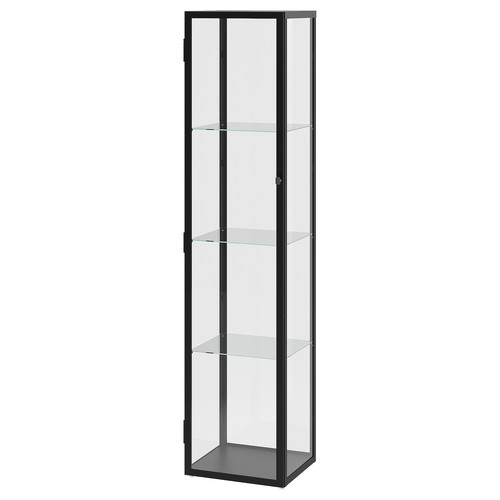 BLÅLIDEN / STRIMSÄV Glass-door cabinet with lighting, black