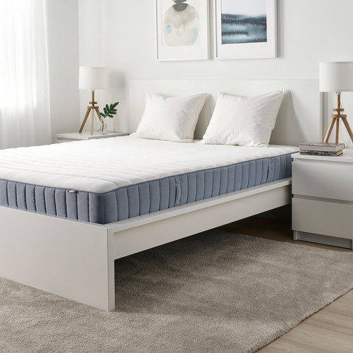 VALEVÅG Pocket sprung mattress, firm, light blue, 160x200 cm