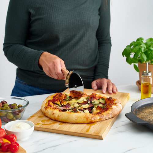 GRILLTIDER Pizza cutter, stainless steel/beech, 22 cm